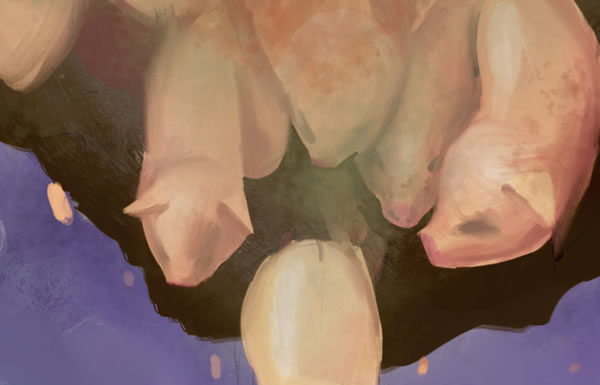 귀신들린 돼지 떼, 호수로 뛰어들다